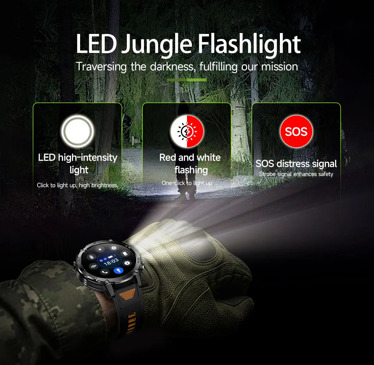 Външно Bluetooth обадно смарт часовник с LED фенер