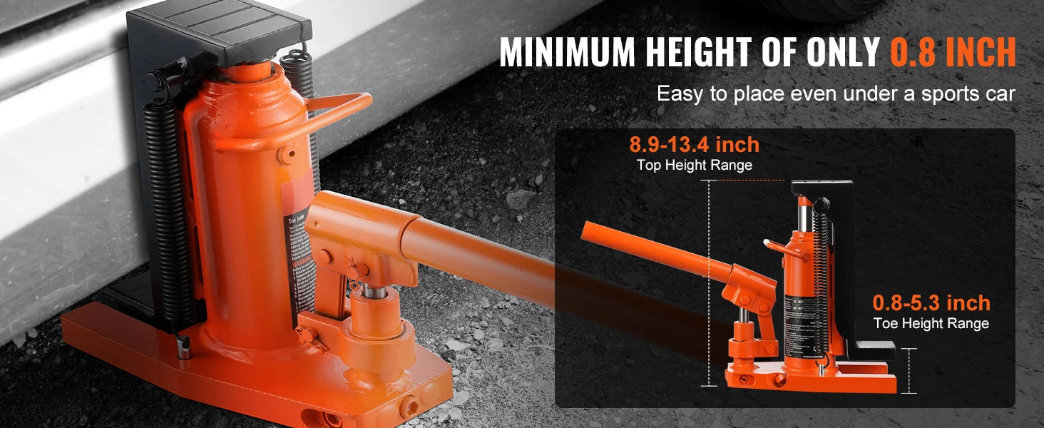 2.5 Ton Hydraulic Toe Jack with Low Profile 0.8–5.3in Lift