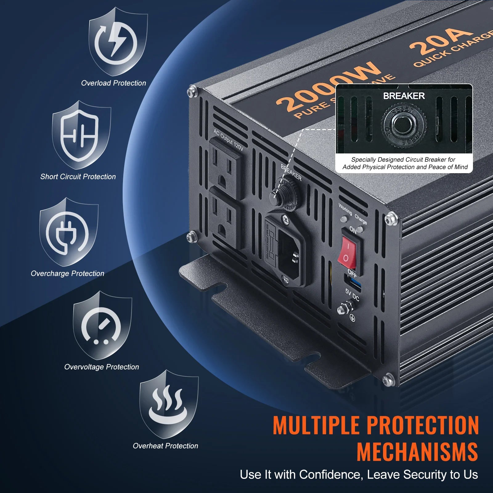 SucceBuy 2000W/2500W pumsystem med batteri-backup LCD-display auto-skifter til batteriinverter til nødstrøm