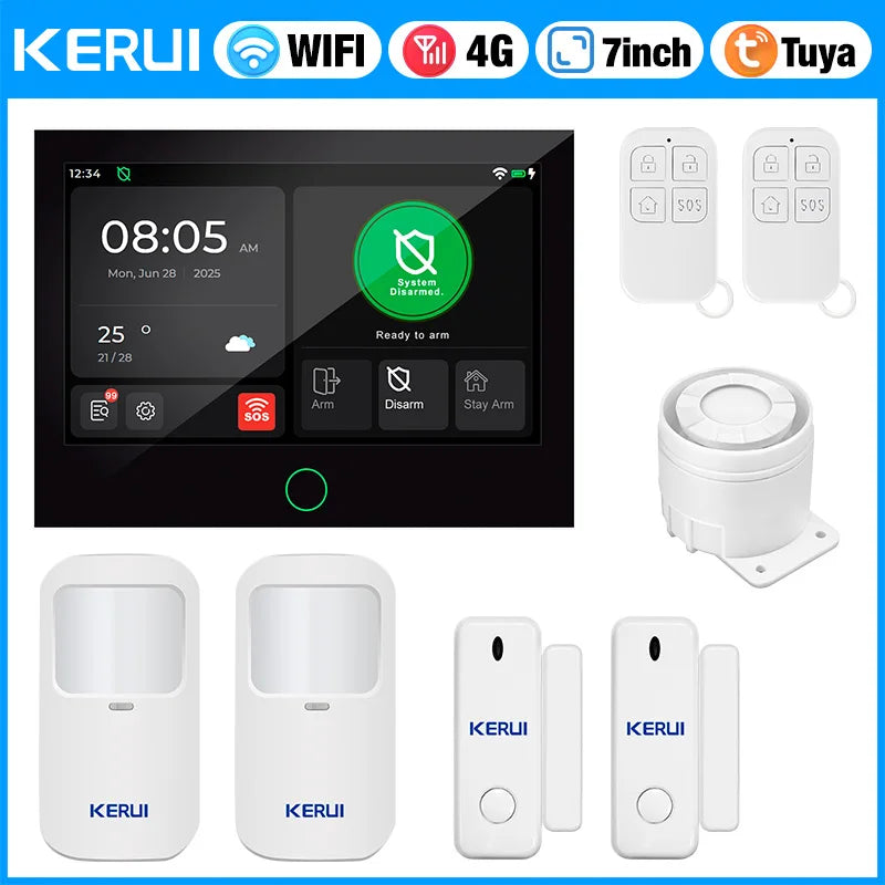 Entregas Rápidas KERUI Tuya WiFi+4G Sistema de Alarma para Hogar con 7 pulgadas Pantalla Táctil desde Almacén de ES Protección de Alarma
