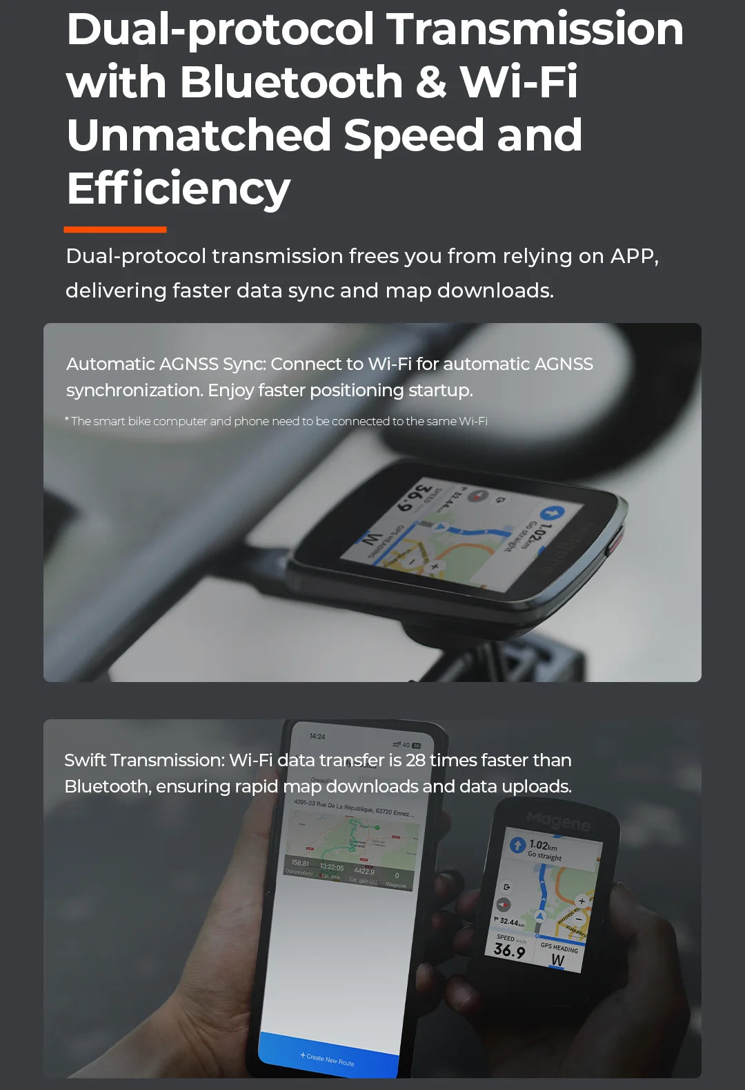 Computer per bici GPS Magene C606V2 con navigazione touchscreen da 2,8"