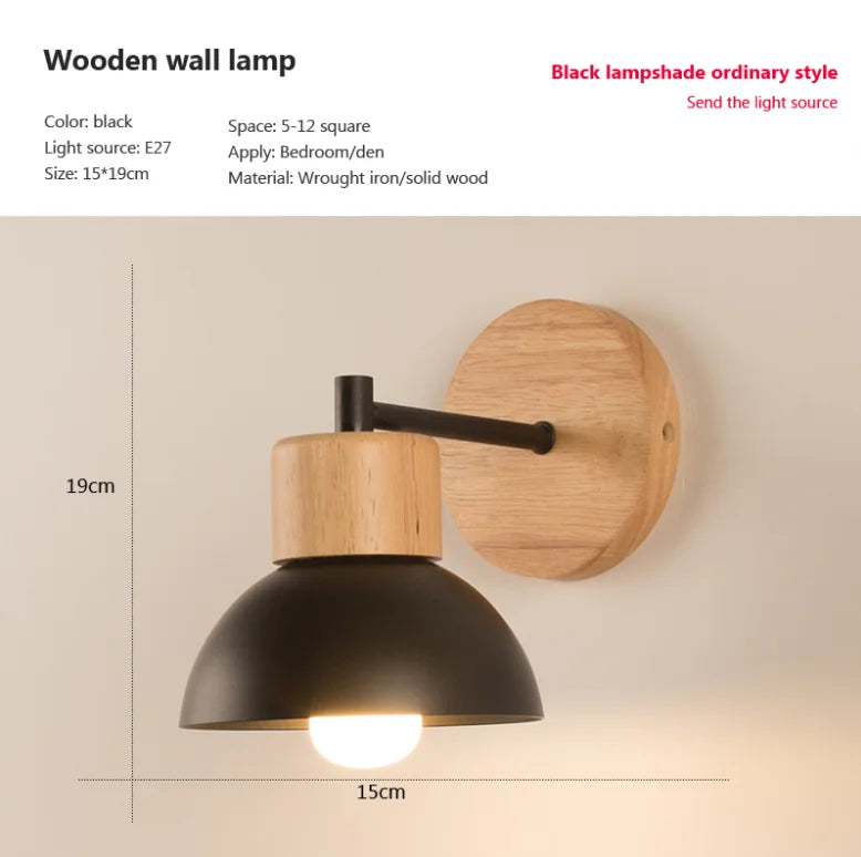 Wood-and-Metal E27 Wall Light, Warm-White Bulb Options