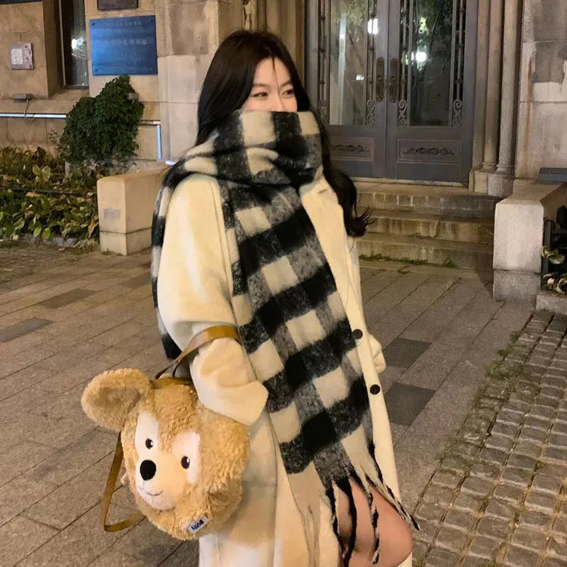 Kadın Bej Büyük Atkı – Kalınlaştırılmış Kış Şalı