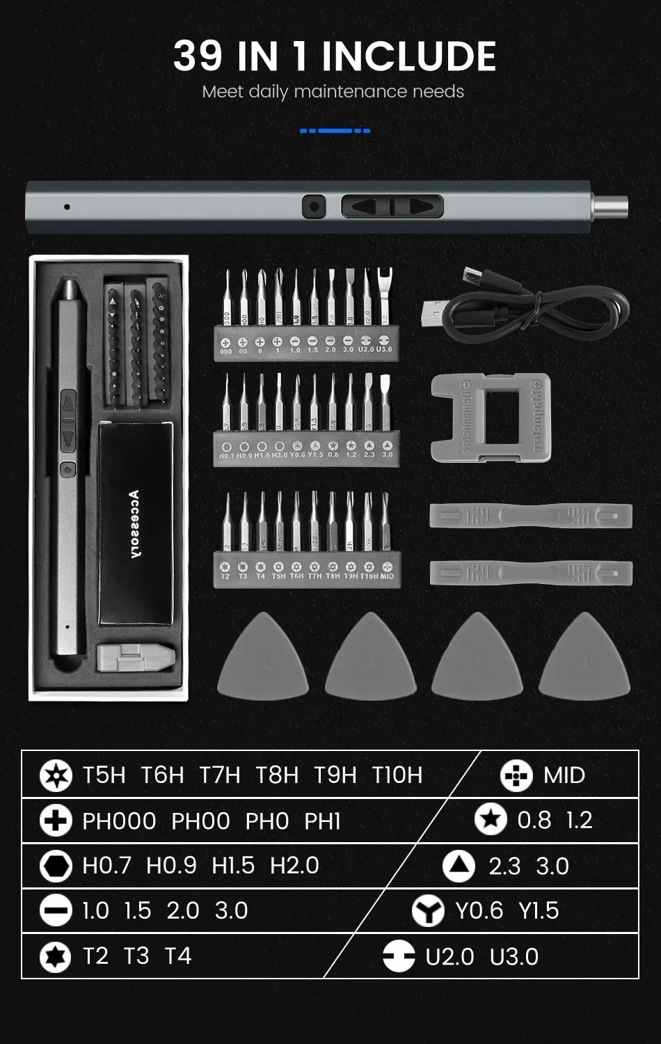 Cordless Electric Screwdriver Set 12/39/50 in 1 Precision Power Tool Magnetic Screw Driver Bit Fast Charging Repair Tool Kit