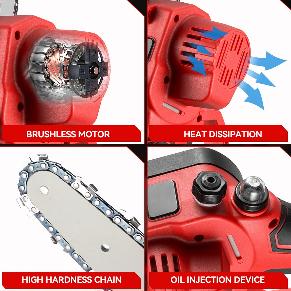 ONEVAN 8 Inch Brushless Electric Chainsaw Cordless Portable Electric Saw Woodworking Power Tool For Makita 18V Battery Pin