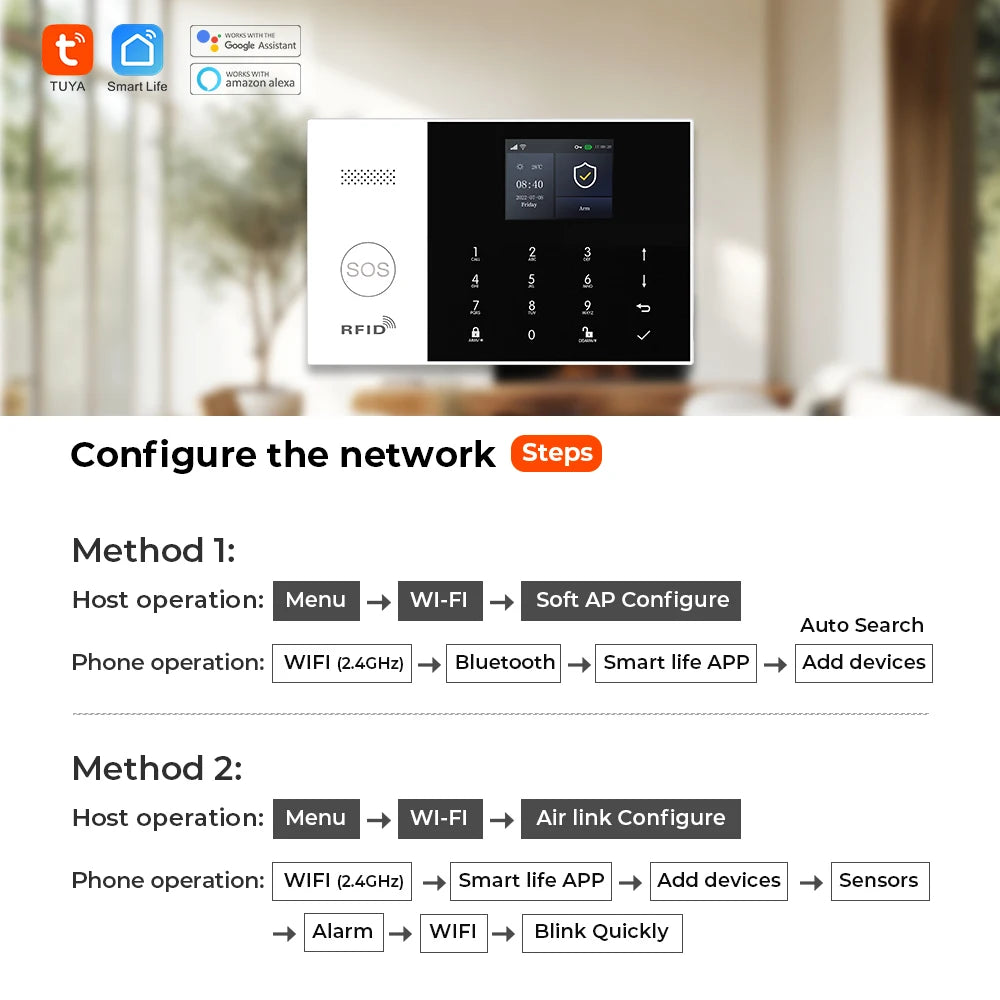 WIFI GSM Alarm System Tuya Smart Life APP Home Smart Security Protection Wireless Security Alarm House System with ALexa