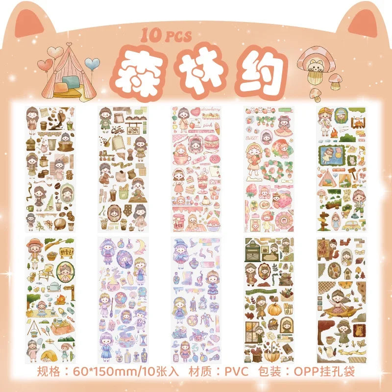 Cartoon Decorative Sticker Sheets – 10-Piece Pack
