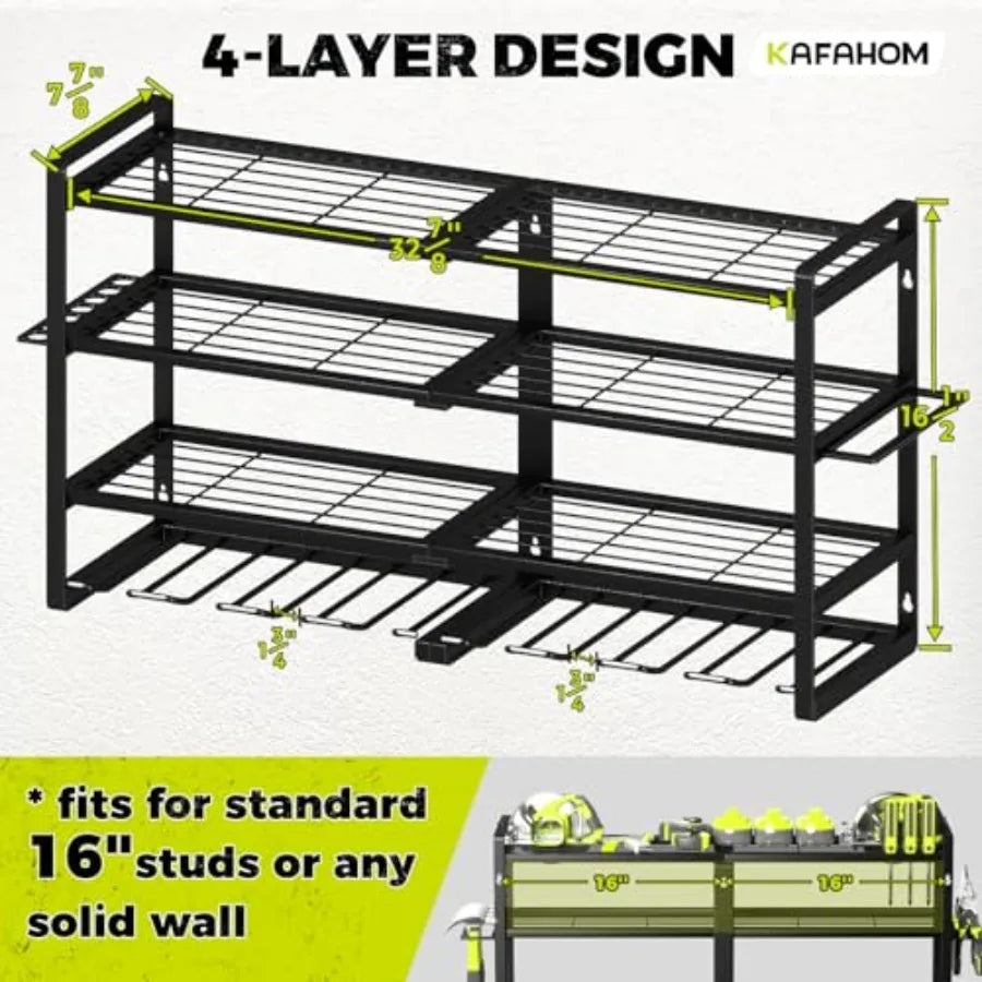 4-Layer Heavy Duty Wall-Mount Power Tool Organizer Rack