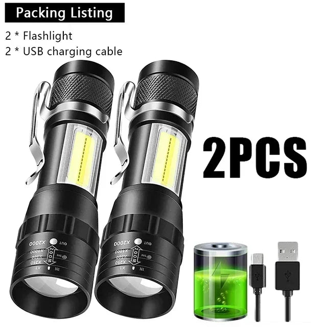 USB Rechargeable Clip Flashlight with Side Light