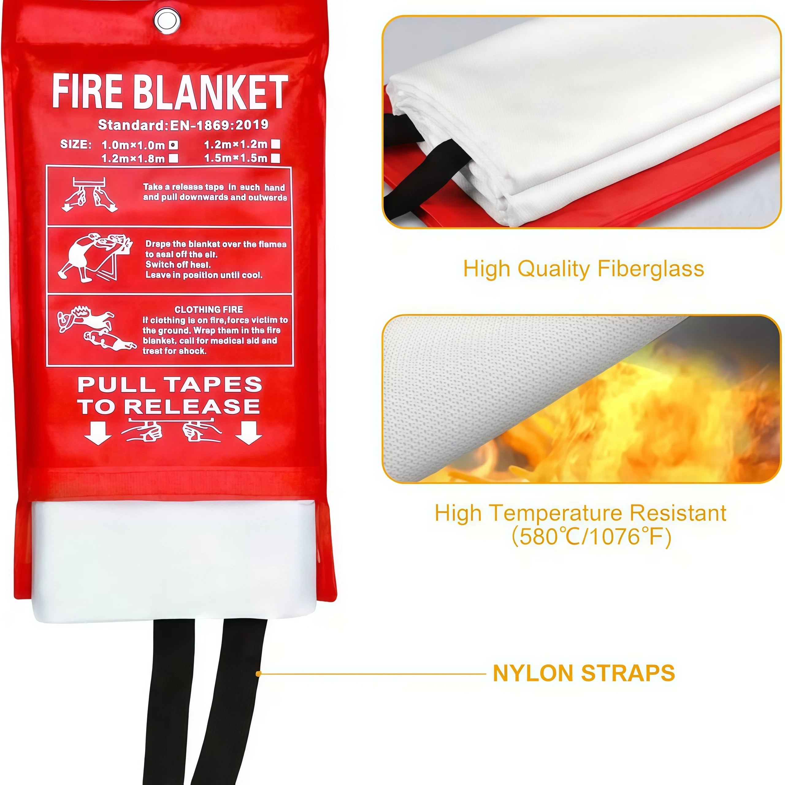Emergency Fire Blanket 1m x 1m Fire Suppression Cover