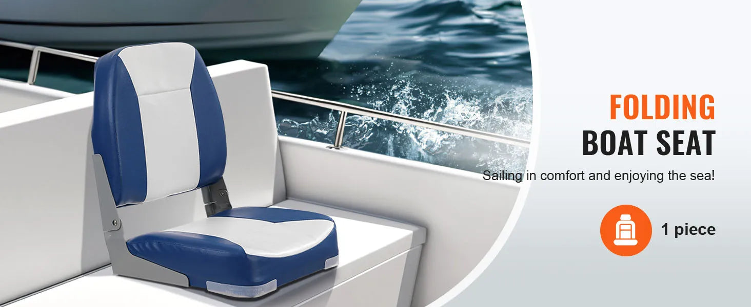 Folding Low Back Boat Seat 18.9" with Cushioned Support