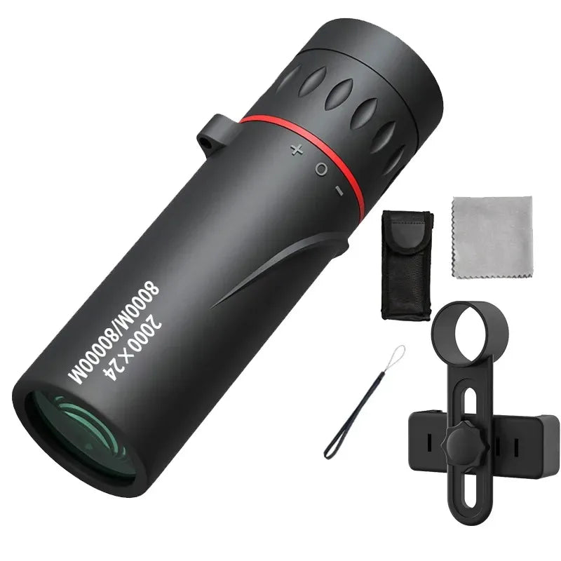 Telescópio monocular 2000x24, portátil, telemóvel com suporte, atividades ao ar livre como acampamento, caça e observação de aves