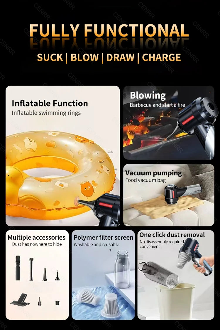 Cordless Car Vacuum Cleaner with Blower, USB-C Rechargeable Handheld