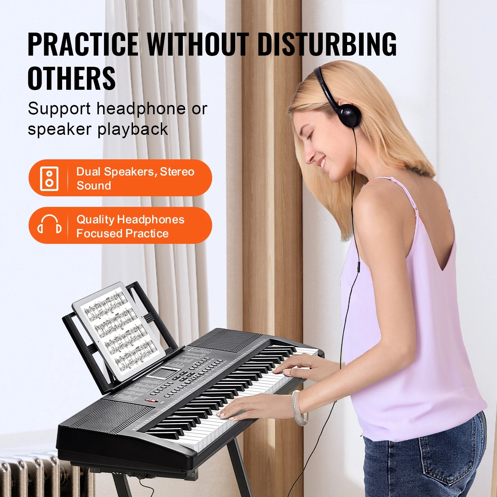 61-Key Digital Keyboard Piano with 200–600 Tones for Beginners