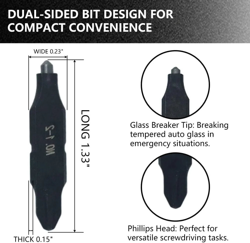 Glass Breaker Bit Set,Tungsten Carbide Window Breaking Tip + #1 & #2 Phillips,3 Pack