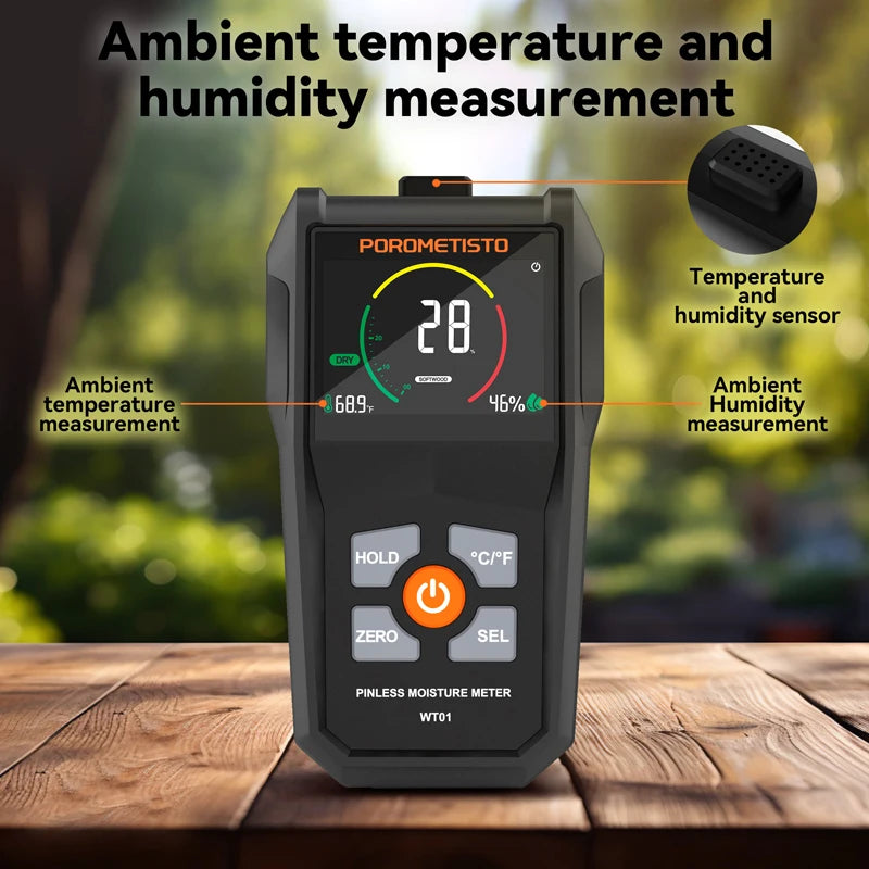 WT01 Pinless Moisture Meter with Room Readings