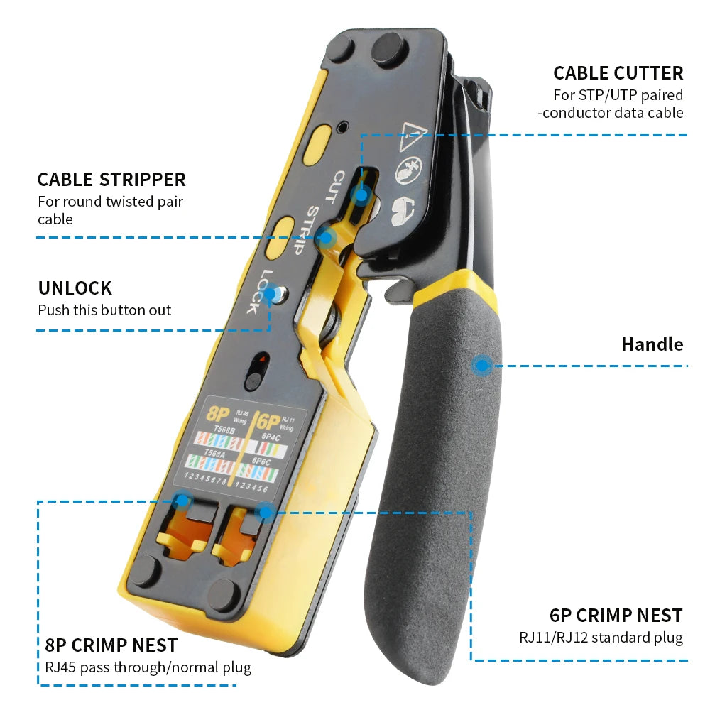 Pass-Through RJ45 Crimping Tool for Ethernet Cables