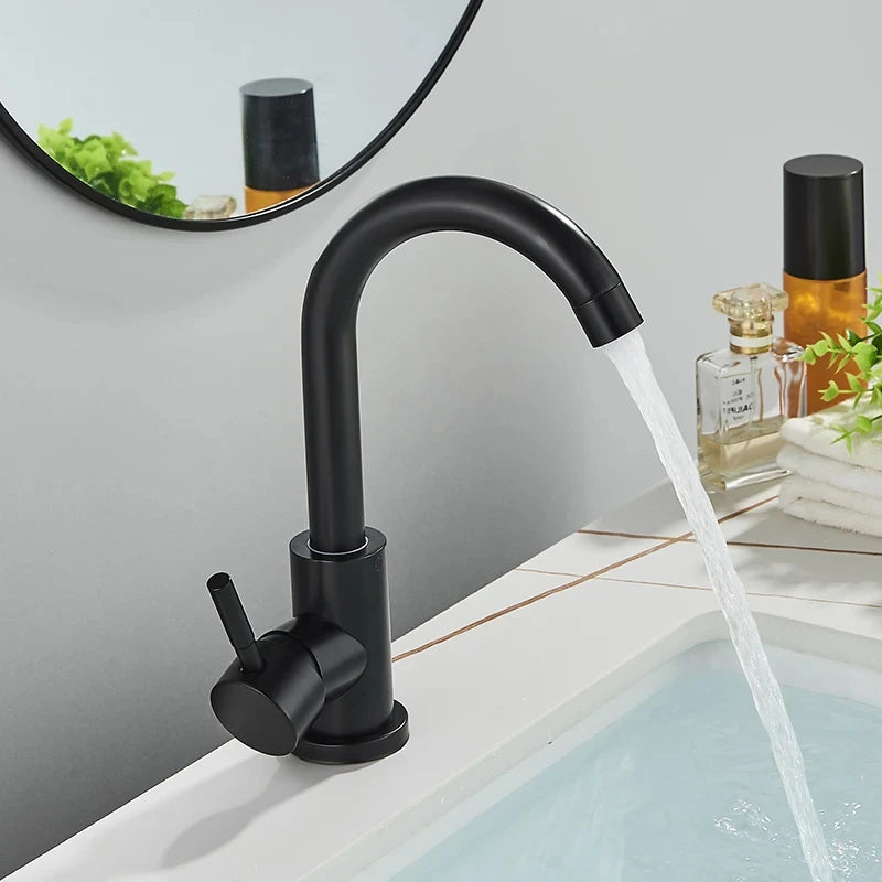 Black Nickel Bathroom Basin Faucet 304 Stainless Steel Hot Cold Wash Mixer Crane Tap 360 Rotation Sink Faucets Single Handle