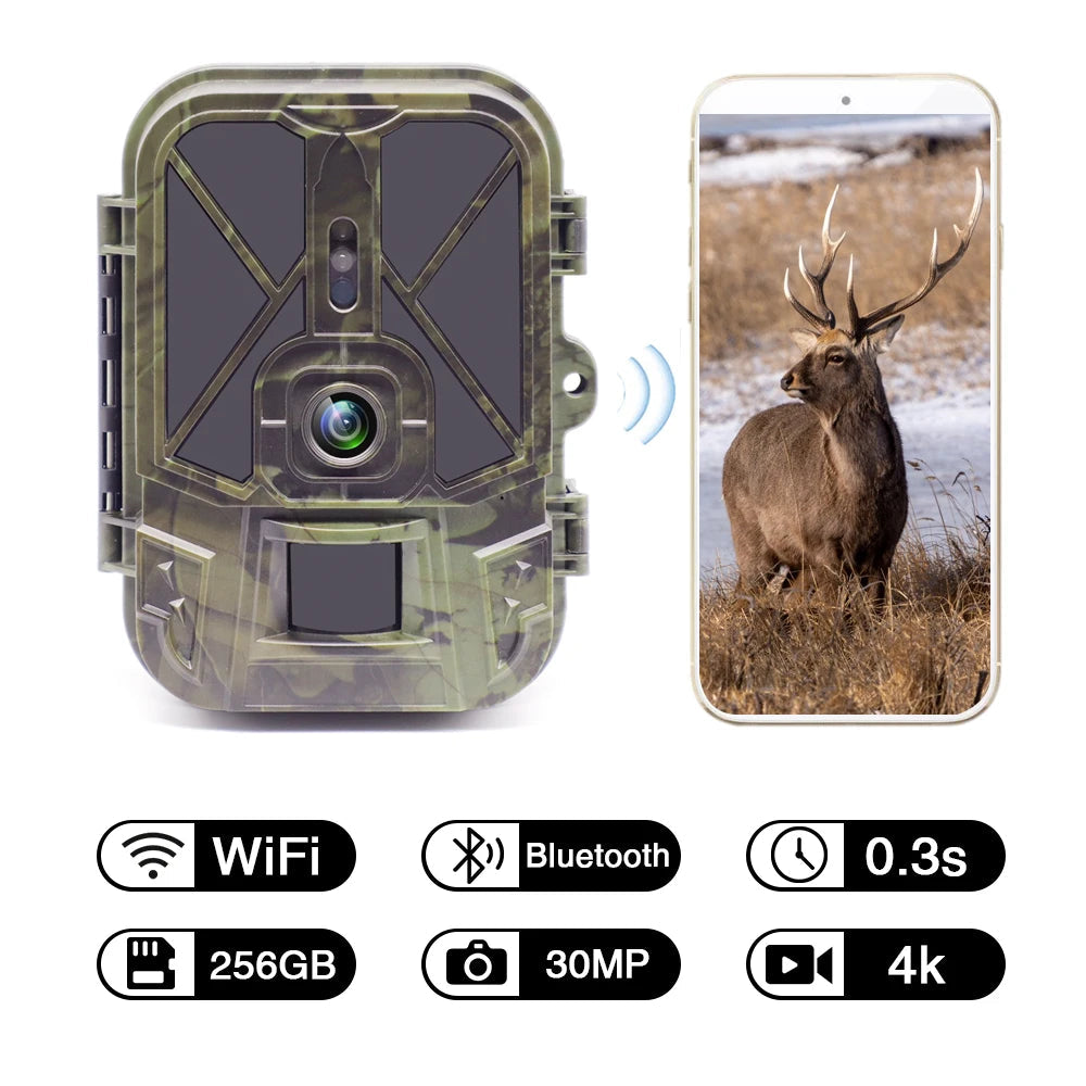 4K 30MP Live Stream WiFi Trail Camera APP Bluetooth Hunting Cameras With 10000mAh Li-Battery Night Vision WiFi940PROLI