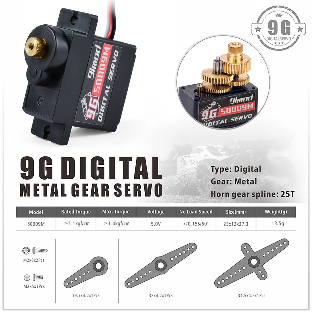 9imod Servo 9g 17g Digital Servo Motor High Speed Steering RC Servo Metal Gear Servo for 1/16 1/18 1/24 RC Car Boat Helicopter
