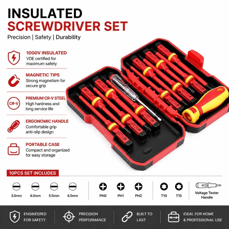 Insulated Screwdriver Set - 8 or 10 Pieces