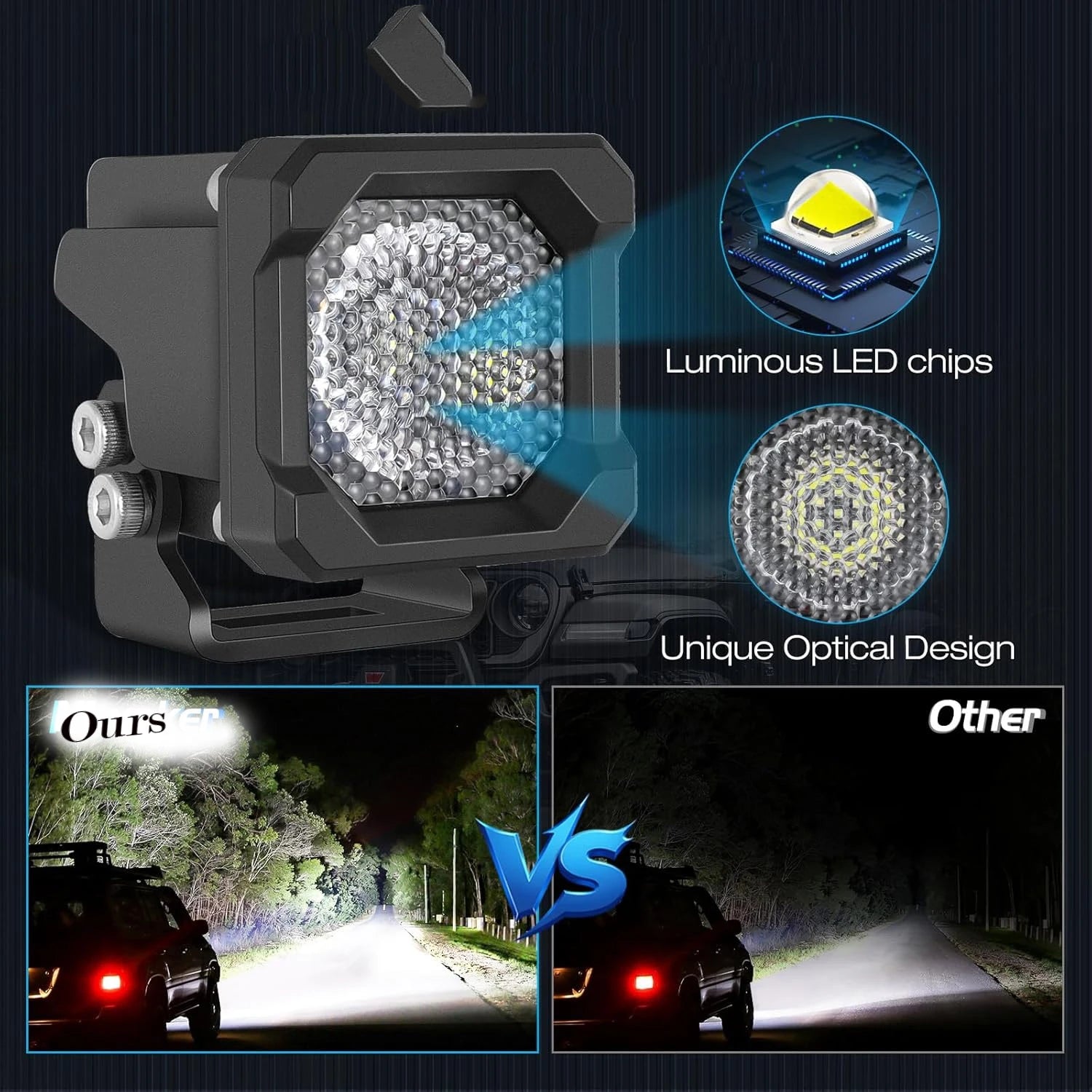 2 Inch LED Pod Lights, 1Pc/2Pcs 50W LED Cubes OffRoad Driving Lights Roof Rack Scene Light White Waterproof Plug and Play 12V DC