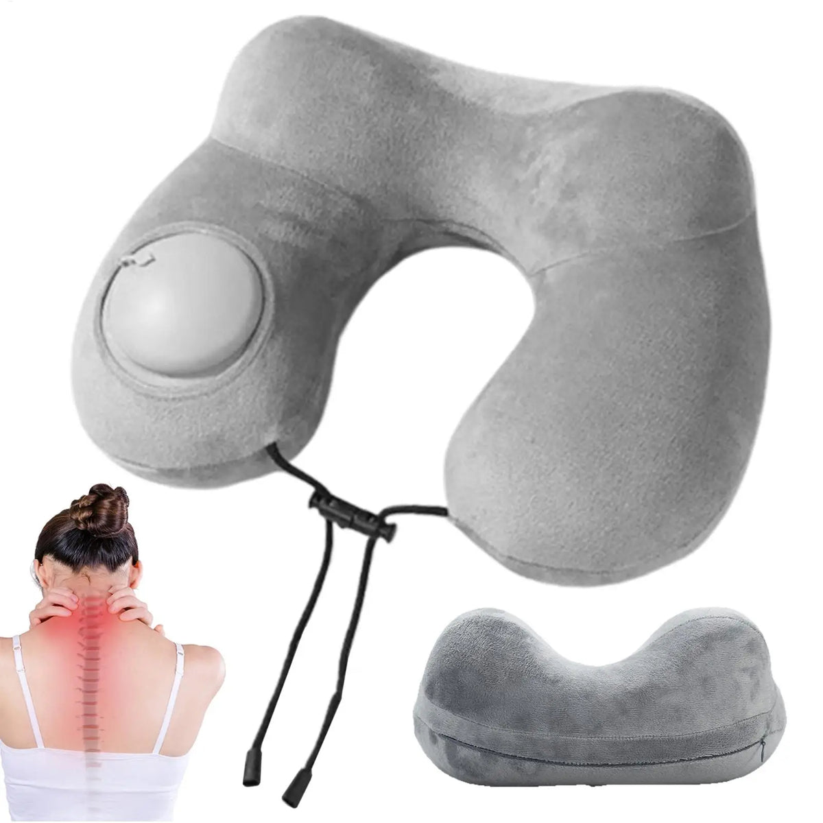 Almohada de viaje inflable en forma de U para el cuello, gris
