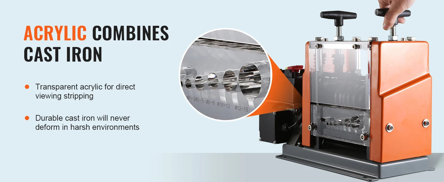 SucceBuy 60W 1.5-25mm Electric Wire Stripping Machine Visible Stripping Depth 6 Round+1 Flat Channels for Scrap Copper Recycling