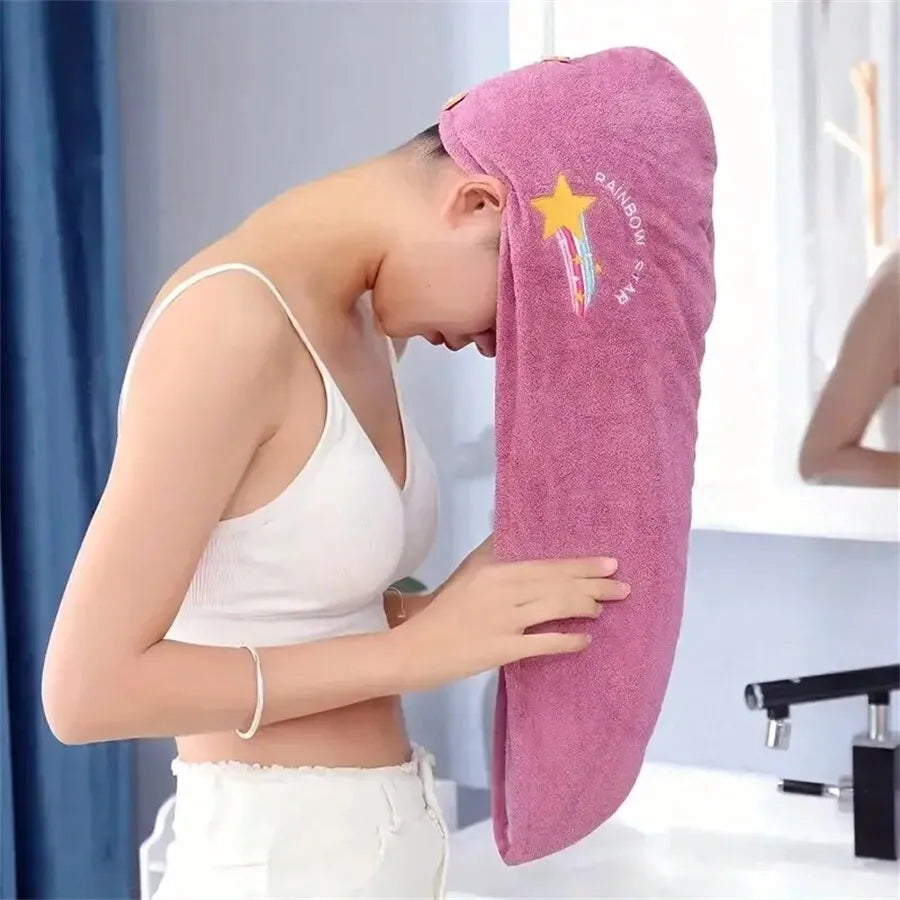 Quick-Dry Coral Fleece Hair Towel Wrap with Embroidery