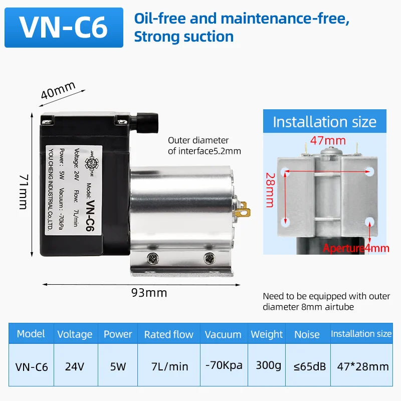 VN-C6 Mini Vacuum Pump - 12 or 24 V