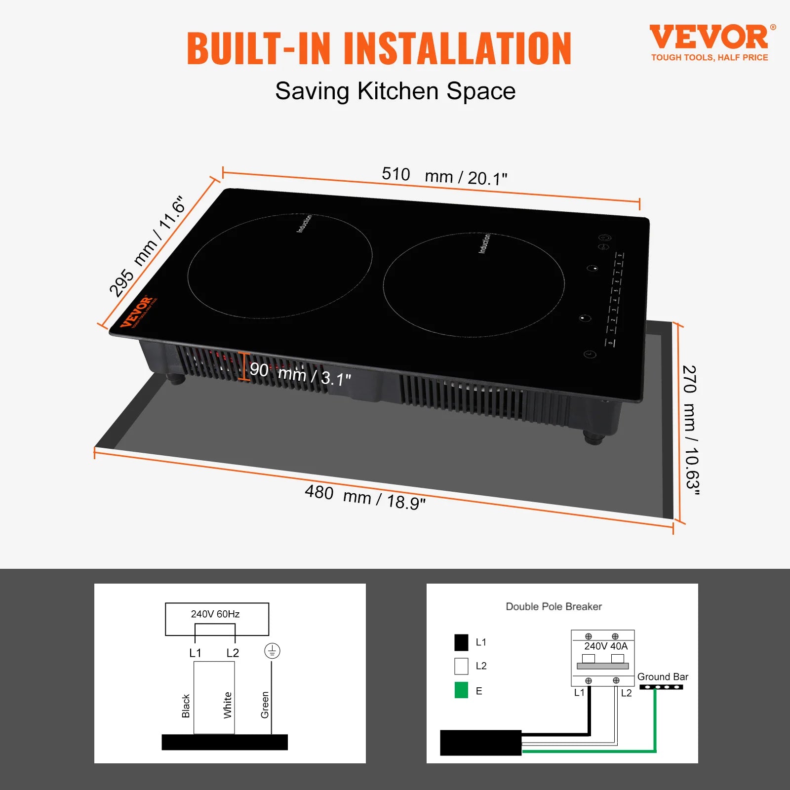 2 Burner Induction Cooktop with Touch Control and Built-In Design