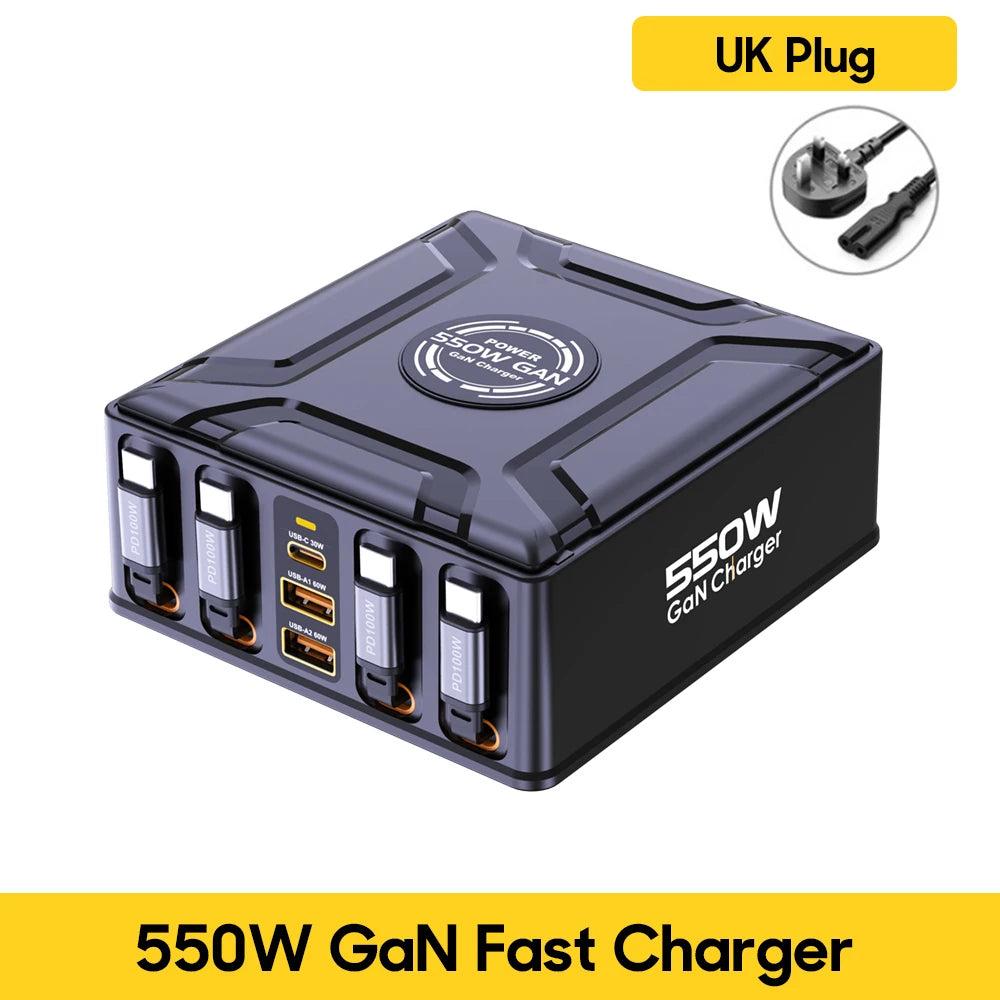 Nabíjacia stanica 7 v 1 s výkonom 550 W a 100W vysúvateľnými USB-C káblami