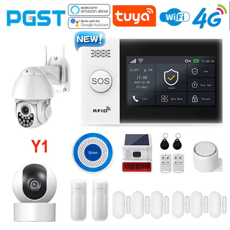 PGST PG-107 4G Tuya bežični WIFI GSM kućni alarm sustav sa sigurnosnim kamerama senzor pokreta vrata osigurač alarm burglar Alexa & Google