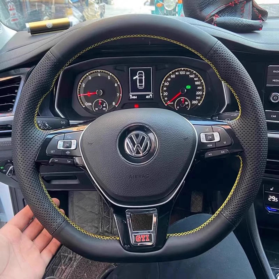 Car Steering Wheel Braid Cover Black Artificial Leather For Volkswagen VW Golf 7 Mk7 Touran Up New Polo Jetta Passat B8 Tiguan