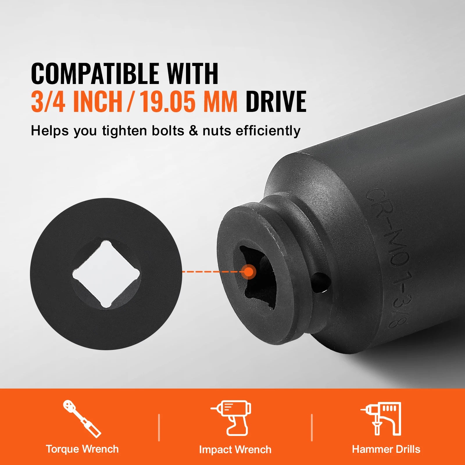 SucceBuy Axle Nut Impact Socket Set Drive Deep 6-Point 8-Piece SAE Spindle Nut Socket Set CR-MO Heat Treated Large Socket Set
