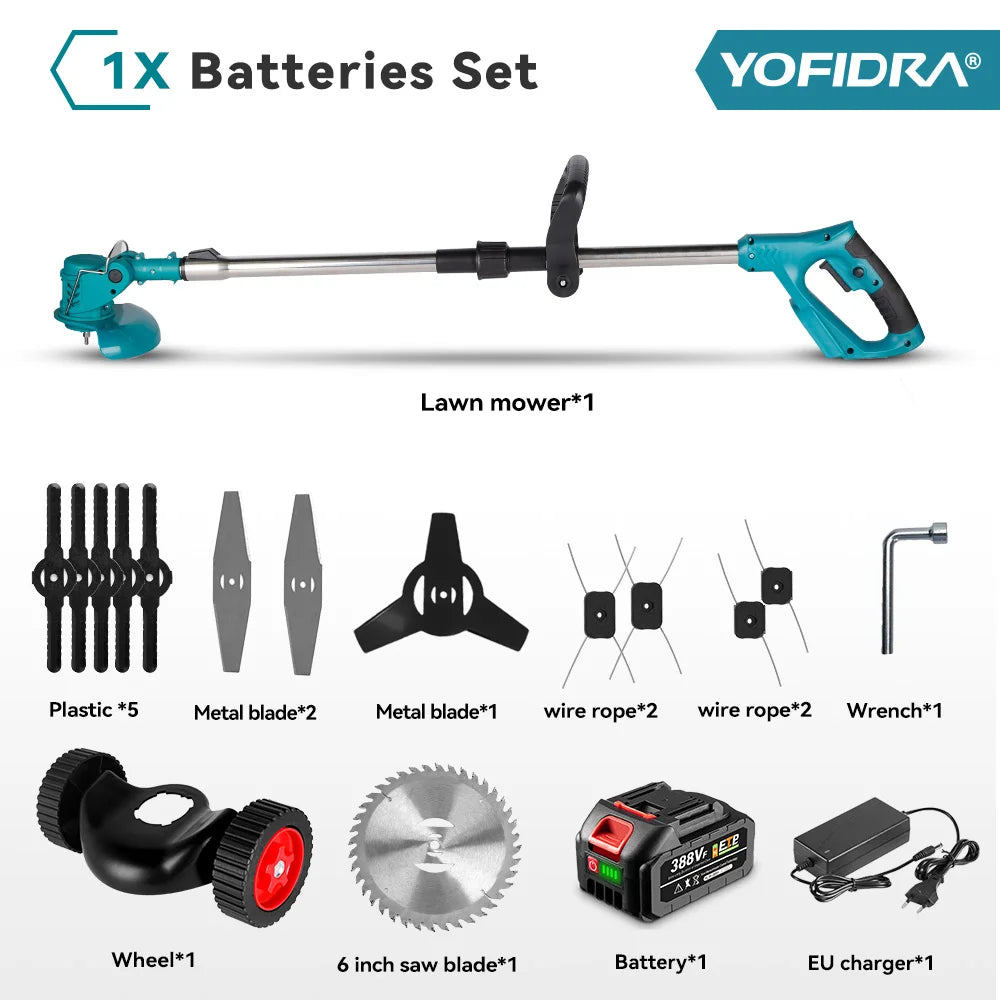 YOFIDRA 100-135cm Elektrischer Rasenmäher 1500W Kabelloser Klappbarer Trimmer Schneiden Beschneiden Garten Elektrowerkzeug Für Makita Akku Pin