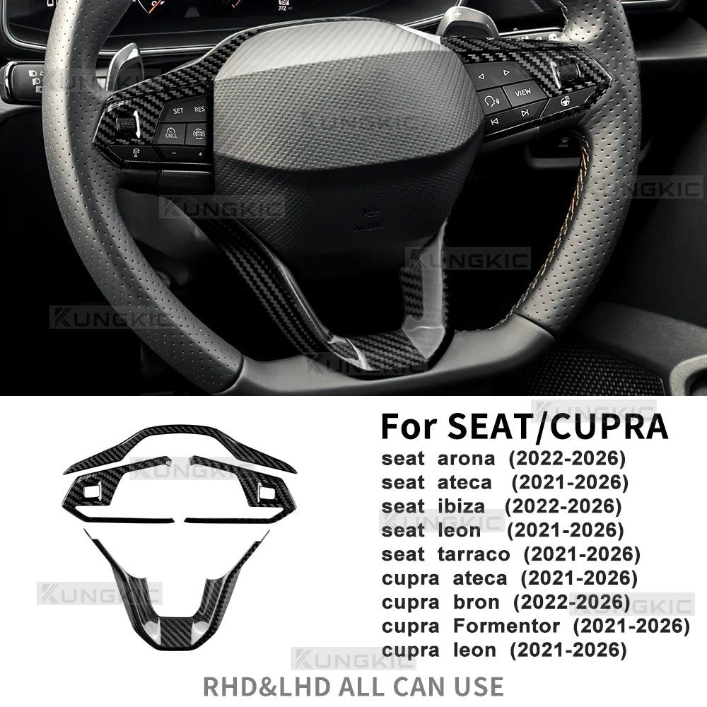 Dry Carbon Fiber Steering Wheel Bottom Trim for Seat and Cupra