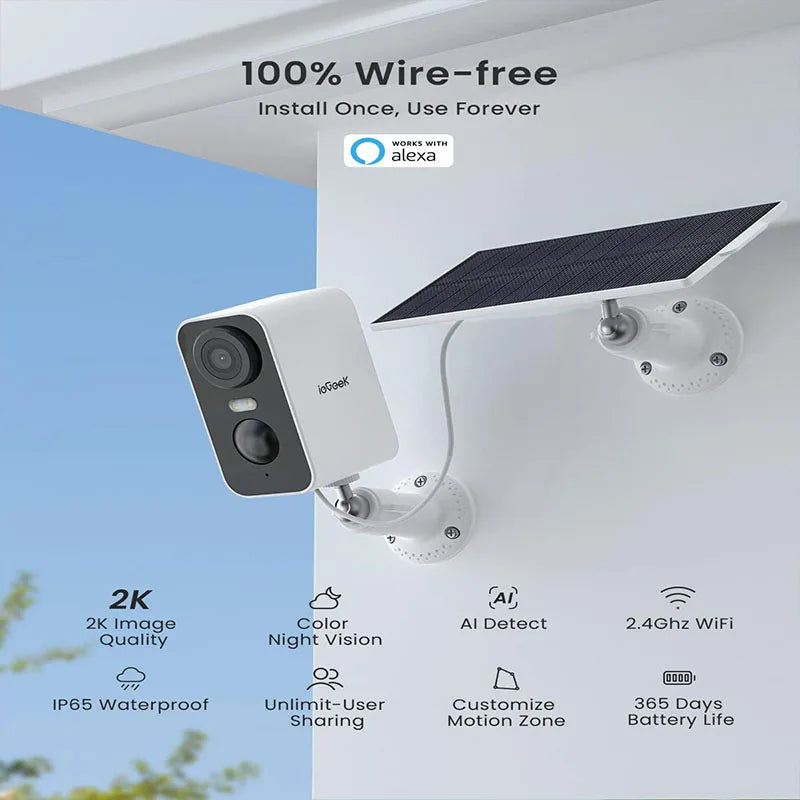 ieGeek 2K Solar Wireless Outdoor Security Camera with Color Night Vision