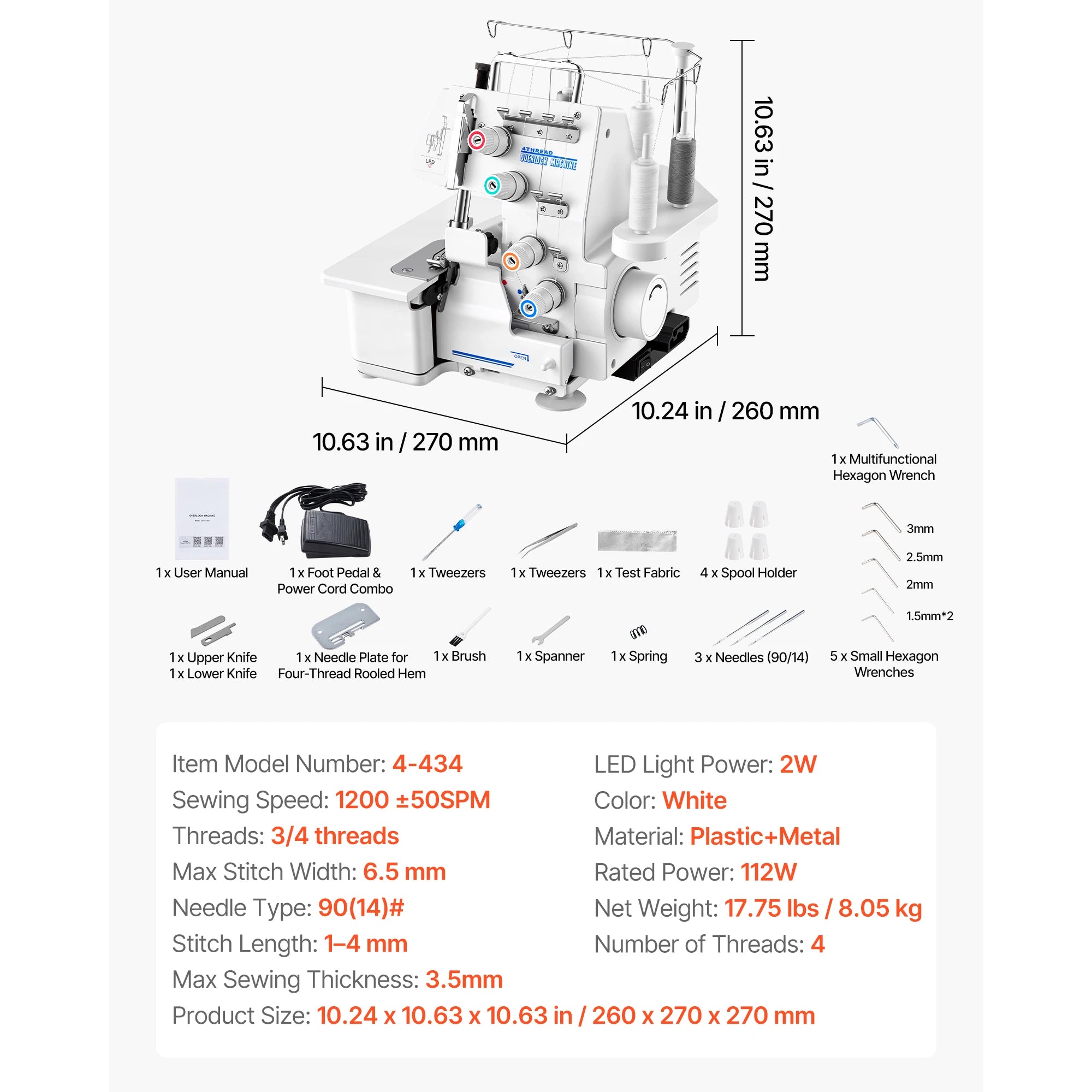Overlock varrógép 1250 SPM 2-3-4 szálas differenciál adagolással