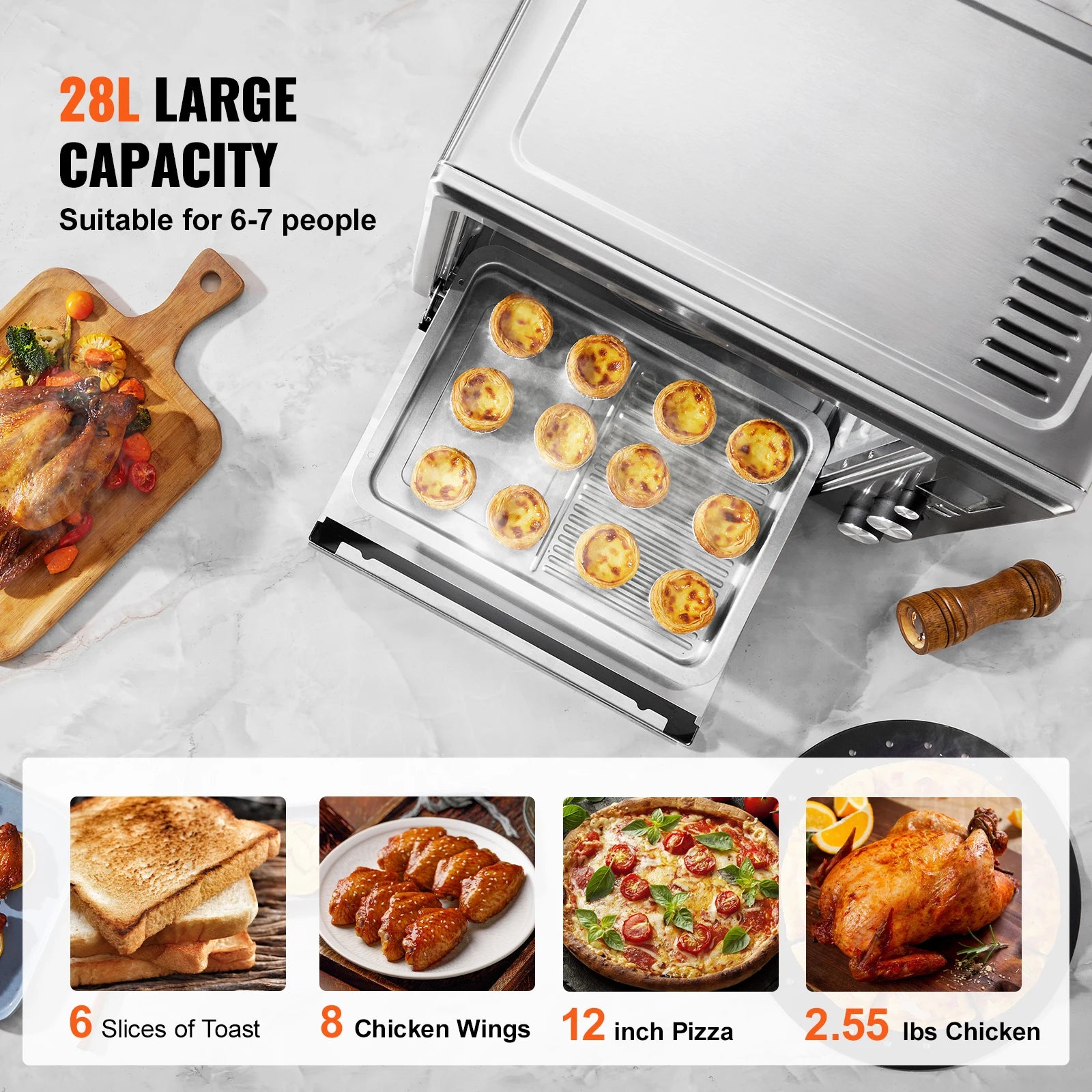 10-in-1 Convection Oven 28L Countertop Oven with Rotisserie