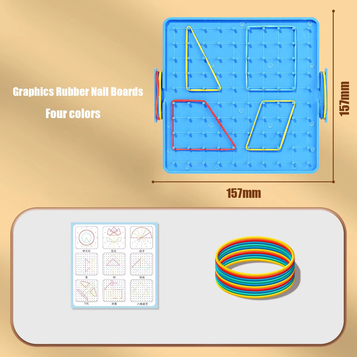 Geometric Pegboard with Rubber Bands, 15.7 cm
