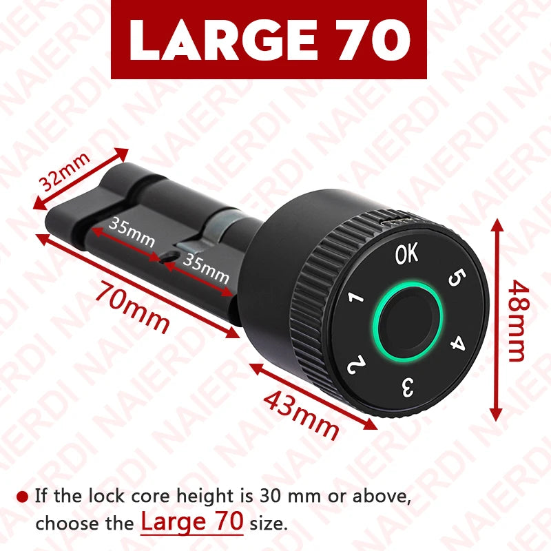 NAIERDI Smart Electronic Lock Cylinder Tuya App Fingerprint Password Unlock Upgrade for Mechanical Door Locks Security Home