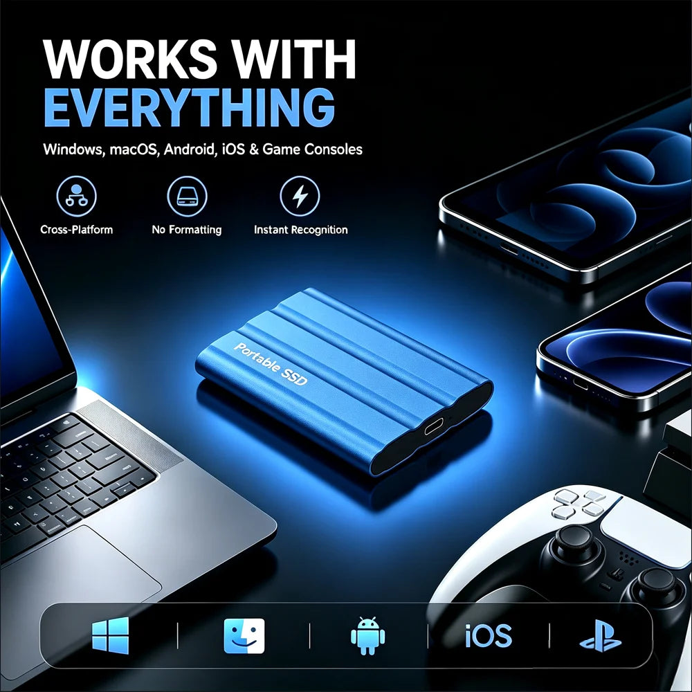 Reliable Slim Storage Device Portable External SSD 1TB 4TB 16TB 128TB High Speed for Notebook Laptop PC Usage