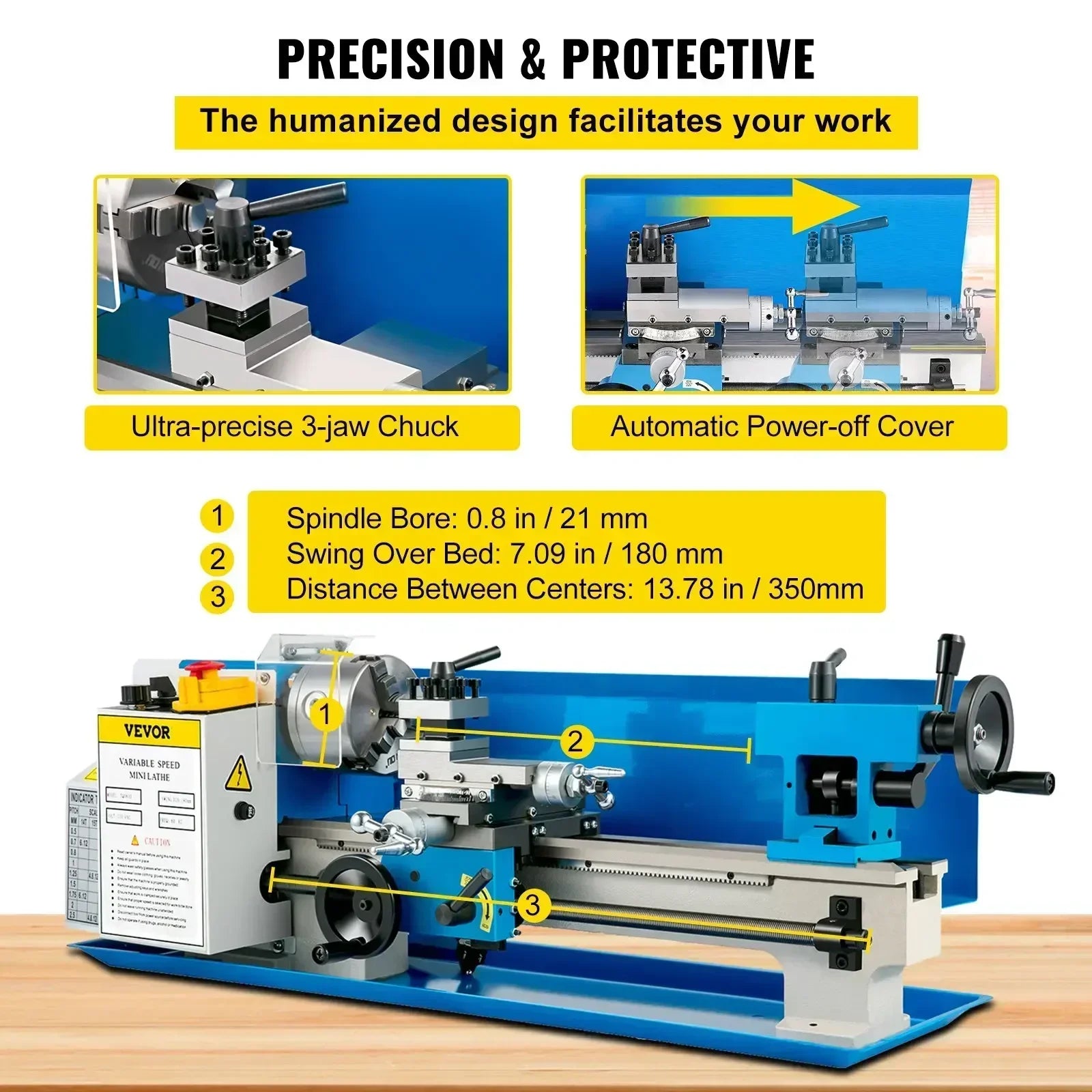 7x14 Mini Metal Lathe 550W Variable Speed Bench Lathe