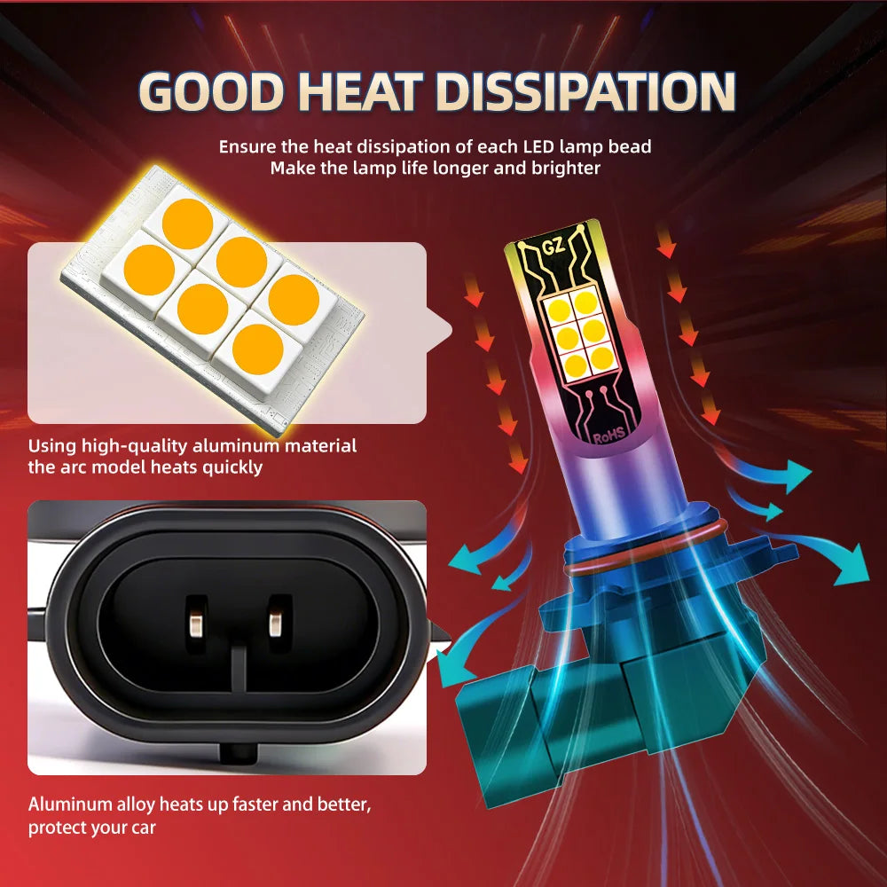 2x H8 H11 LED 9006 9005 9145 H1 H3 PSX24W 5202 880 881 ampoules antibrouillard 3000K jaune, éclairage DRL, lampe frontale 12V