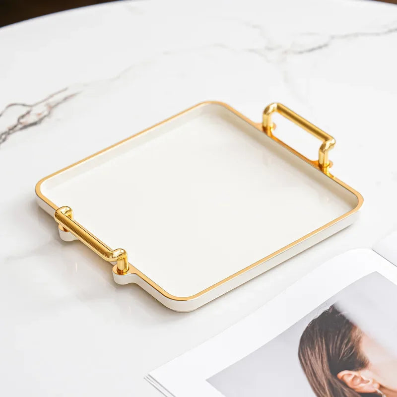 Bandeja rectangular transparente para almacenamiento doméstico