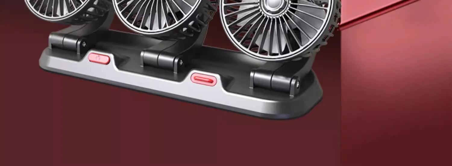 360° Justerbar Dobbelt Hoved Bilventilator med USB & 12V/24V Strøm