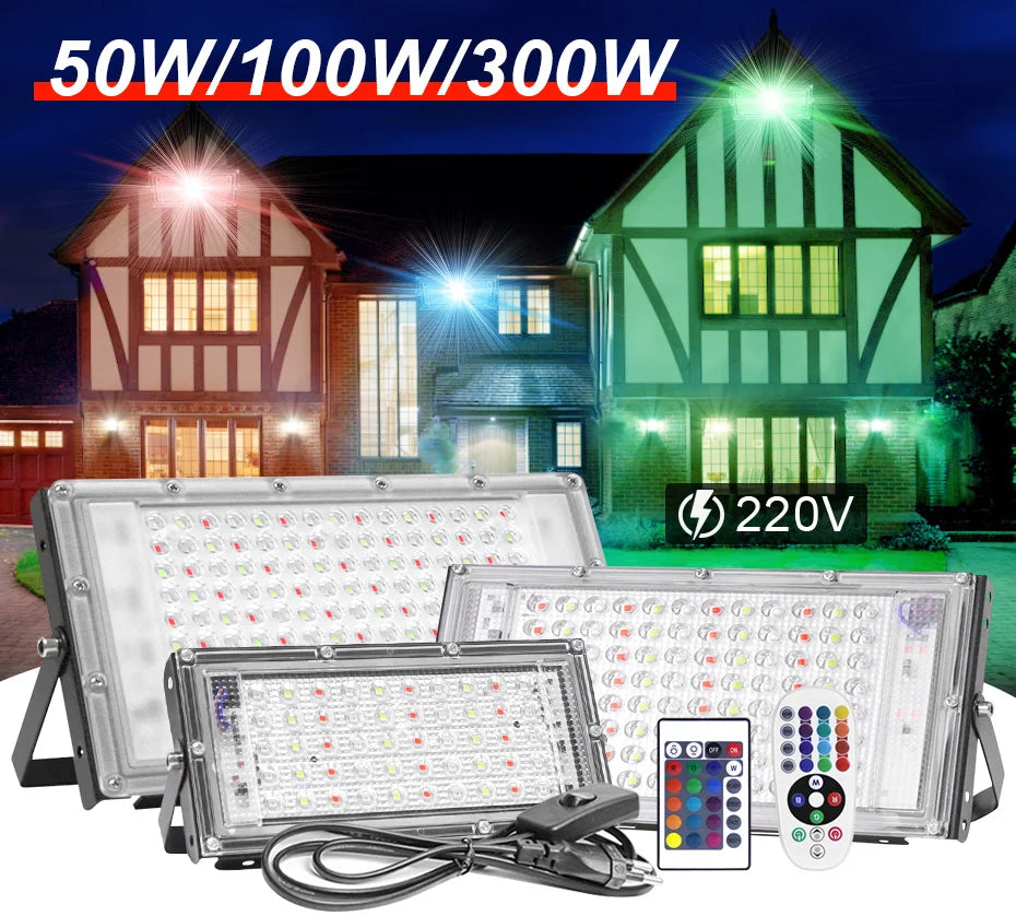 LED Flood Light 300W 100W 50W RGB Led Floodlight AC 220V 240V LED Street Lamp Waterproof IP65 Outdoor Lighting Led Spotlight