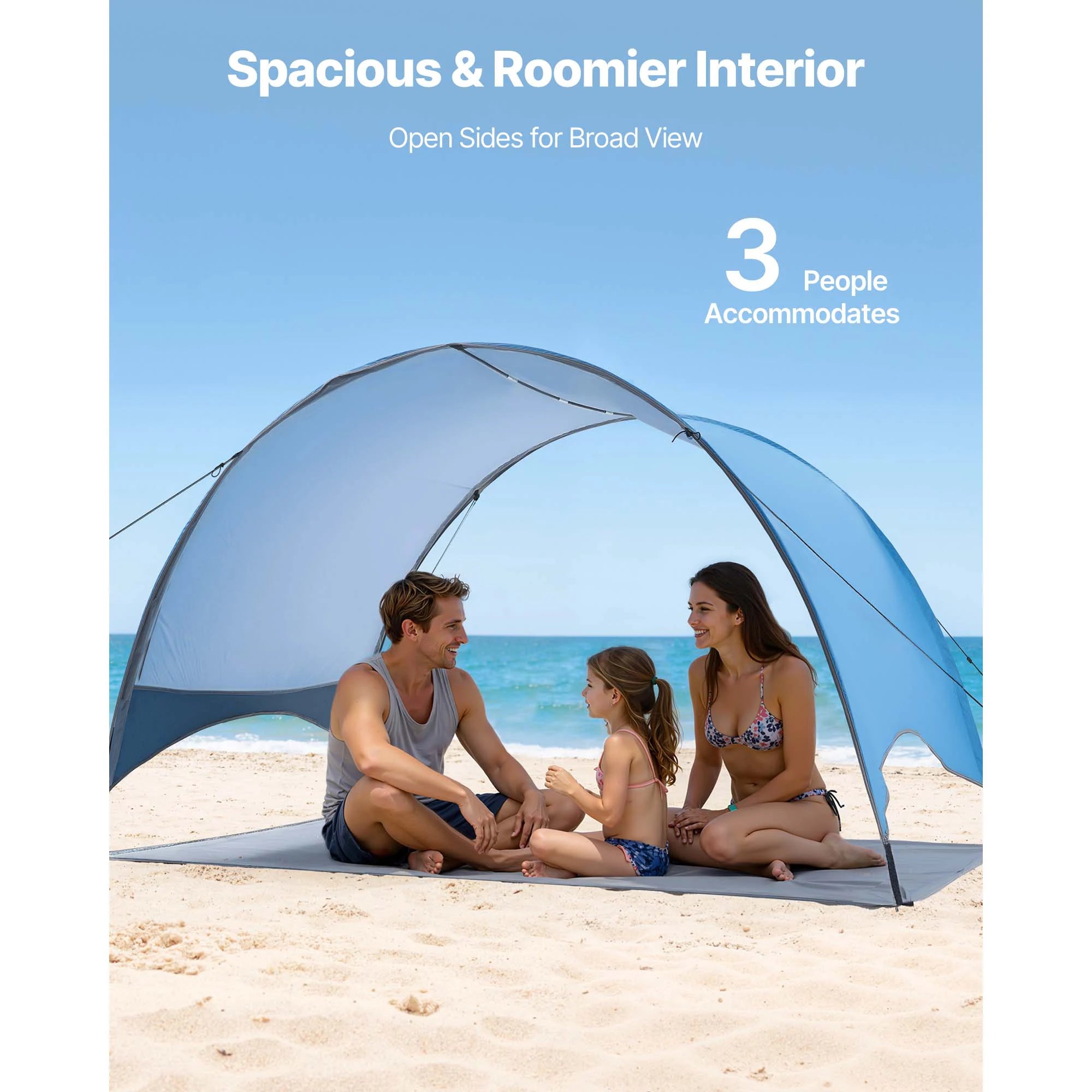 SucceBuy Strandtelt Solskærm til 3/4 person UPF 50+ beskyttelse Portabelt solskærm canopy til camping, fiskeri, udendørs, picnic