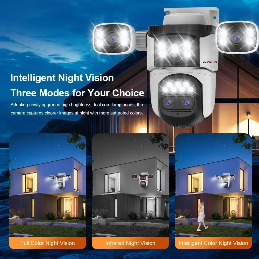 LS VISION 20MP Three Screens WiFi Security Camera Outdoor 10X Optical Zoom Four Lens Human Auto Tracking Waterproof CCTV Cameras